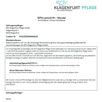 Klagenfurt Pflege Hülgerthpark Lastschriftmandat
