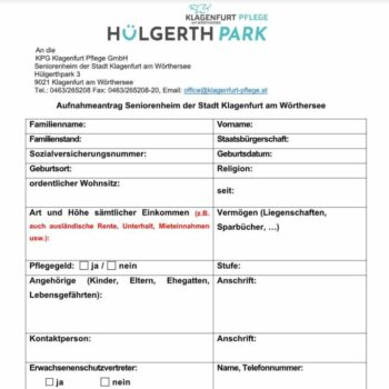 Anmeldeformular KPG Klagenfurt Pflege GmbH